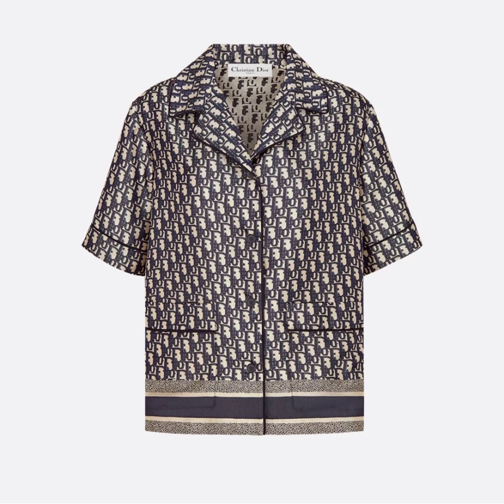 Dior Navy and White Oblique Monogram Shirt Jacket